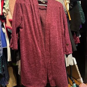 Red Open-Front Cardigan with Three-Quarter Sleeves